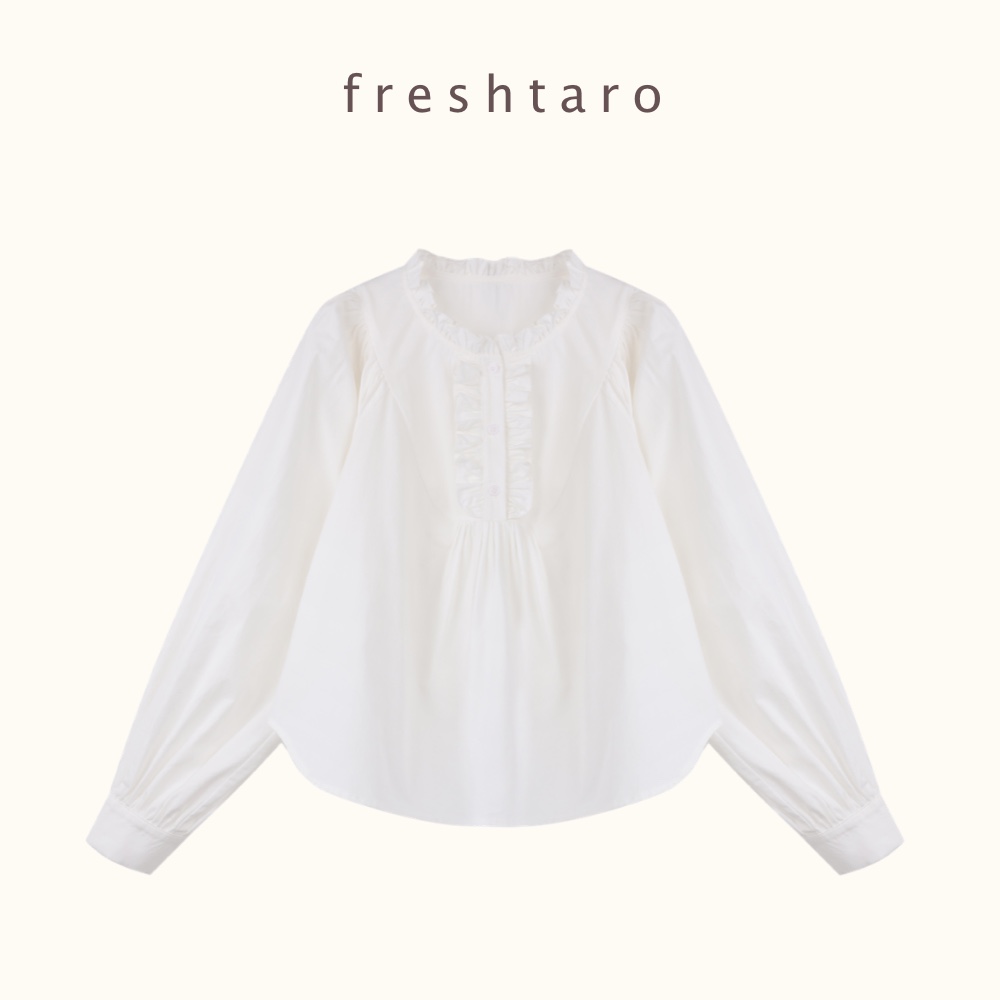 freshtaro 穿不腻白衬衫 木耳边氛围灯笼袖长袖衬衫女春新款上衣