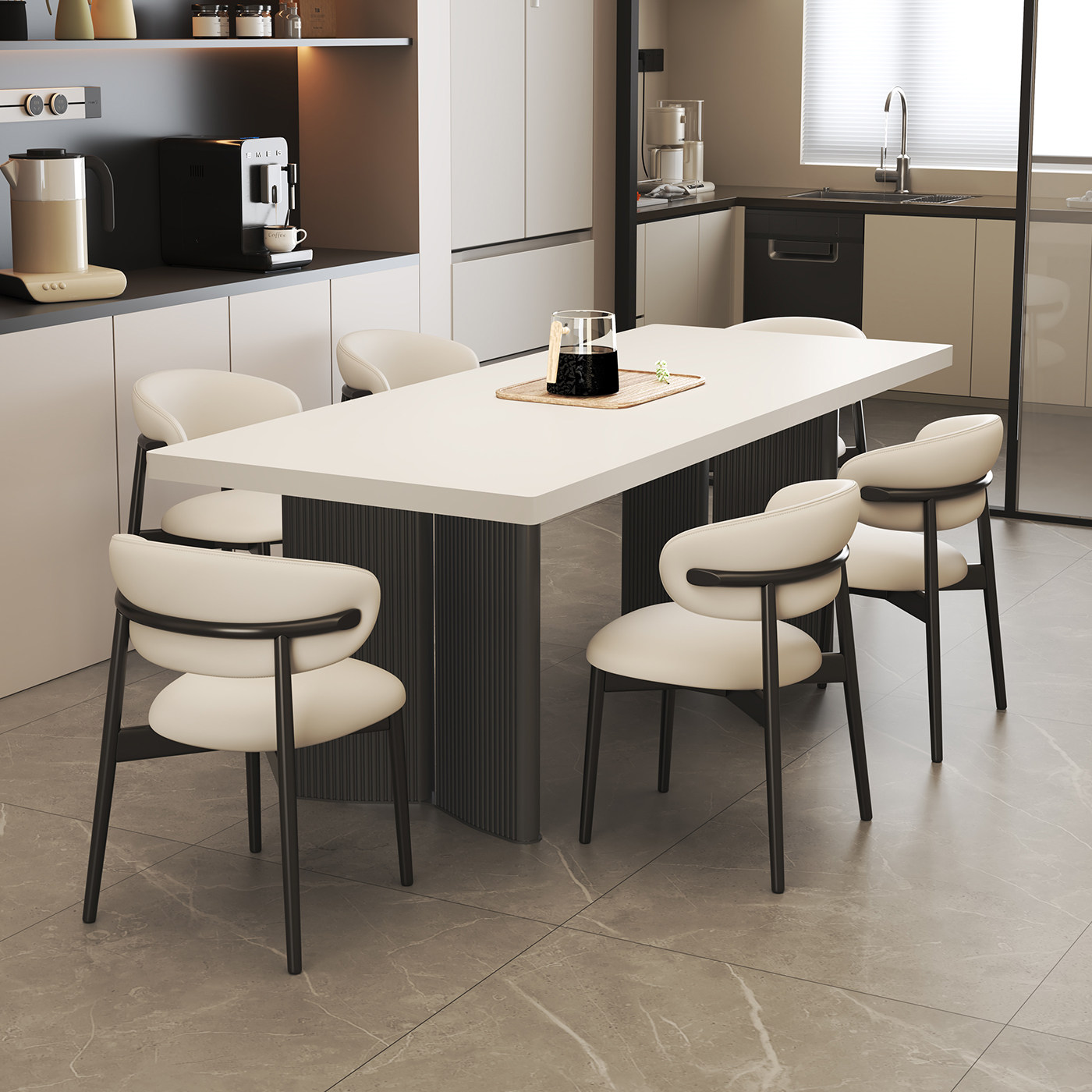 国补意式极简小户型长方形家用客厅现代简约岩板餐桌轻奢餐椅组合,淘宝优惠券,粉丝福利购,淘宝优惠卷