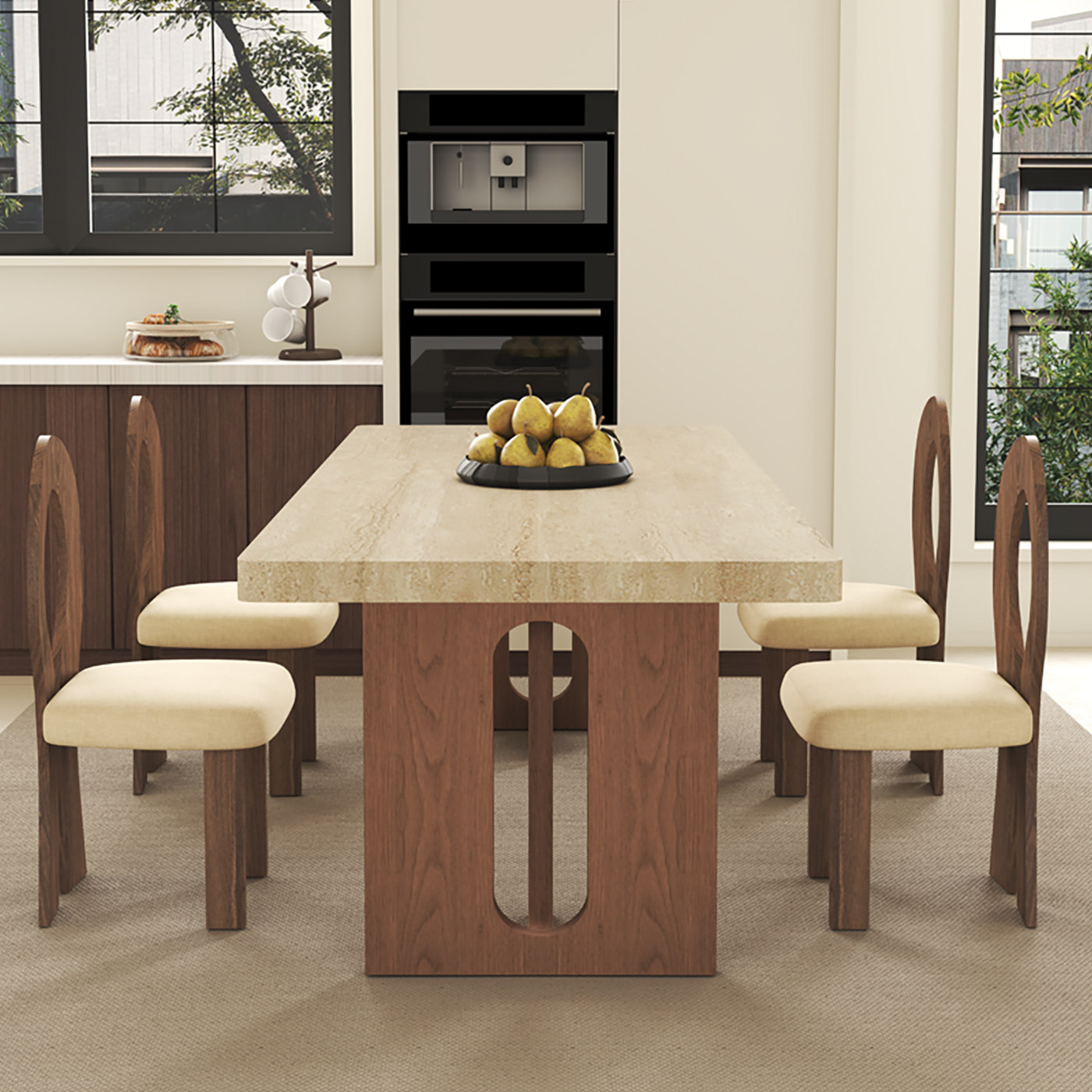 意式轻奢洞石岩板餐桌椅组合家用现代极简小户型长方形下挂饭桌,淘宝优惠券,粉丝福利购,淘宝优惠卷