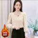 Brushed lace half turtleneck hot rhinestone bottoming shirt plus velvet