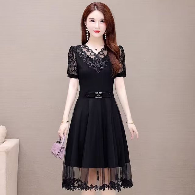 Korean style A-line skirt black waist slimming plus size