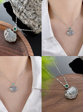 古丽古丽S925纯银如意平安锁项链轻奢小众长命锁翡翠高级感锁骨链