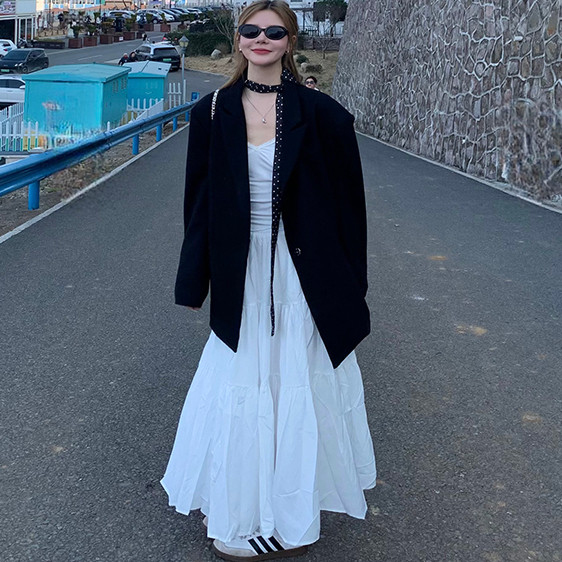 Korean style black suit, high-end and elegant loose jacket