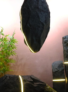 仿真玻璃钢黑山石灯光垂感摆件