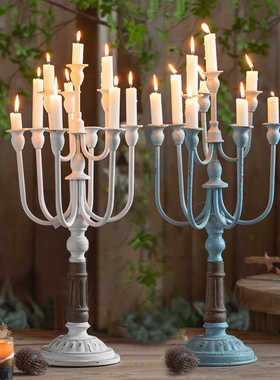 铁艺烛台摆件浪漫复古做旧餐桌