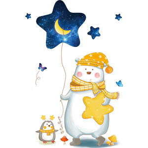 卡通动物贴纸门贴儿童房间布置卧室木门衣柜翻新装饰墙贴画3d立体