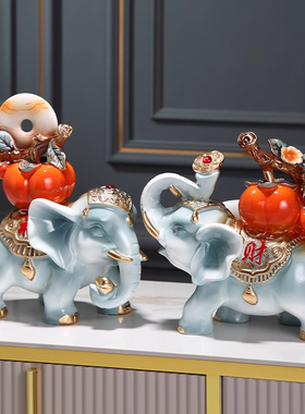柿柿如意财福大象新中式创意装饰客厅玄关大象摆件家居装饰品