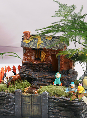 盆栽造景路牌公园椅拍摄生态瓶