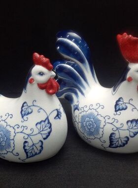 招财风水陶瓷手绘裂纹釉生肖鸡