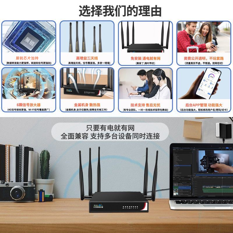 无线路由器移动随身WiFi电竞路由器免插卡百兆端口上网卡4G5G农村山区学生宿舍高速穿墙宽带热点家用即插即用 - 图0