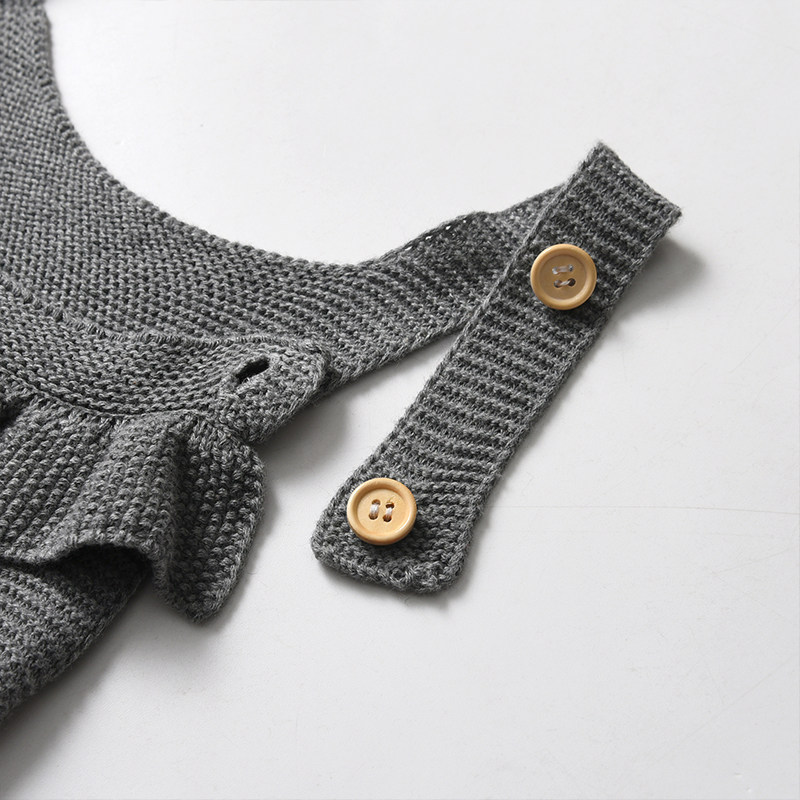 爱诺蒙莎婴儿针织背带裤女宝宝灰色花边连体裤子无袖棉线爬服,淘宝优惠券,粉丝福利购,淘宝优惠卷