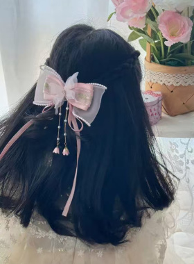 国风铃兰花珠饰刺绣蝴蝶结发夹公主裙配饰后脑勺汉服头饰女童甜美