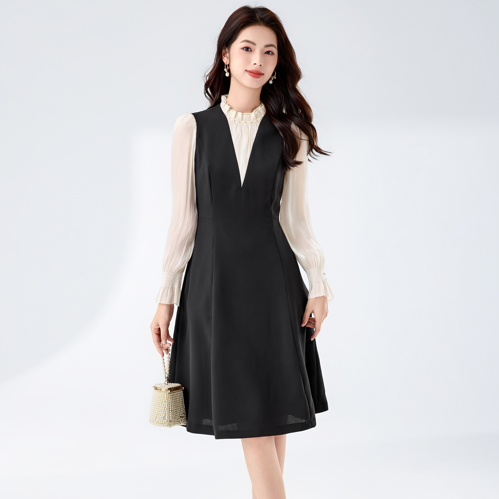 假两件连衣裙女25春秋气场立领裙子职业正式场合精致高级感A字裙 - 图2