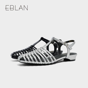 EBLAN/伊伴2024夏季新款复古猪笼罗马凉鞋低跟包头女鞋EU242438S