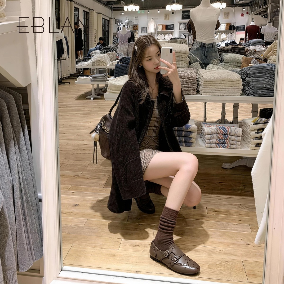 EBLAN/伊伴头层羊皮平底乐福鞋女2025冬季新款单鞋布洛克小皮鞋子,淘宝优惠券,粉丝福利购,淘宝优惠卷