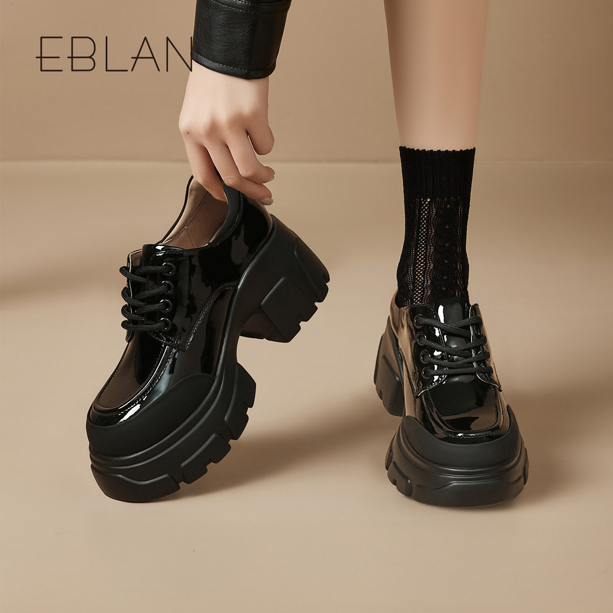 EBLAN/伊伴乐福鞋女2025秋季新款英伦风厚底增高小皮鞋粗跟单鞋子,淘宝优惠券,粉丝福利购,淘宝优惠卷