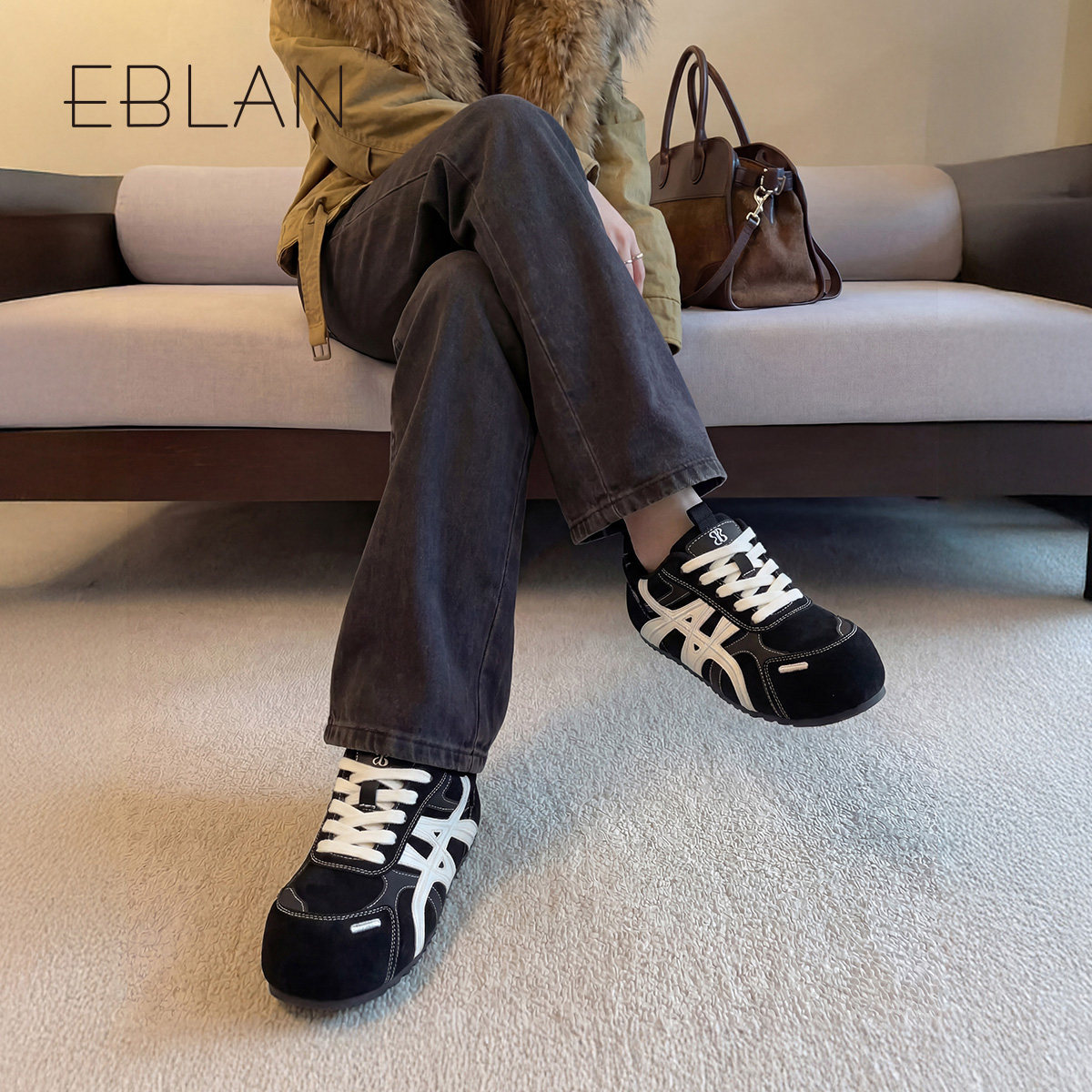 EBLAN/伊伴小泡芙厚底德训鞋女2025秋冬新款内增高加绒休闲面包鞋,淘宝优惠券,粉丝福利购,淘宝优惠卷