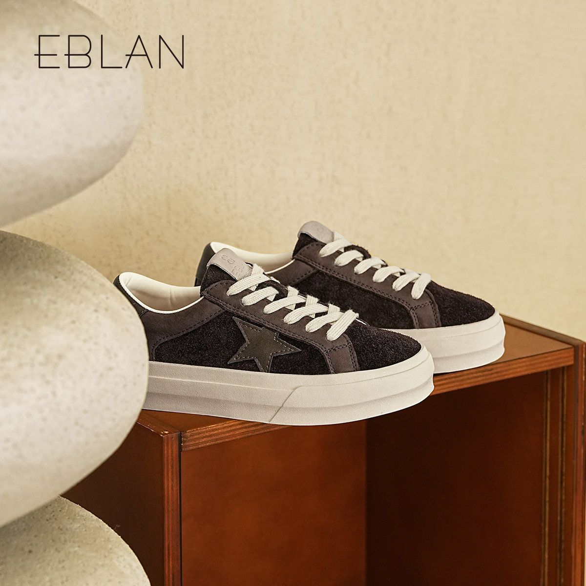 EBLAN/伊伴复古彩虹星星鞋女2025秋季新款牛皮厚底百搭休闲板鞋子,淘宝优惠券,粉丝福利购,淘宝优惠卷