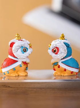 醒狮国潮新中式摆件招财茶宠汽车桌面装饰可爱家居饰品送礼文创