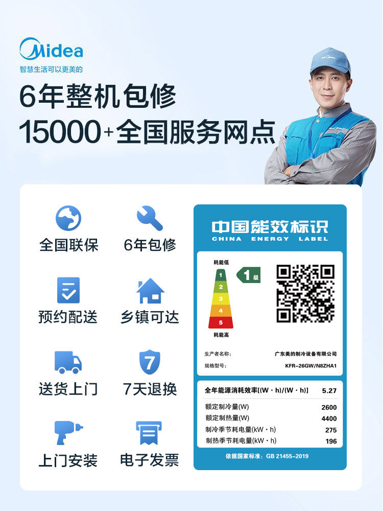 美的金冷静星风酷1.5匹一级空调 美的宁强空调