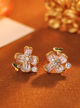 小清新花朵项链耳钉手链茉莉花高级感轻奢小众锁骨链银针耳环手串