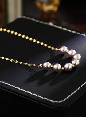 曼塔玫瑰紫色珍珠锁骨链微笑项链