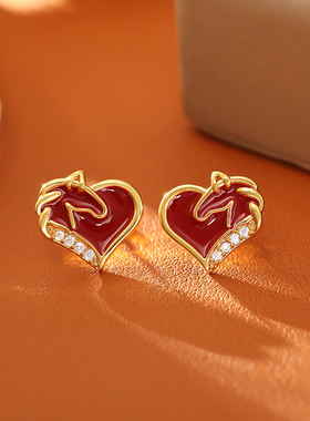 心愿马珐琅滴油吊坠项链耳钉新中式喜庆新年爱心锁骨链高级感耳环