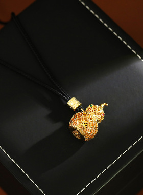 金店同款沙金镂空花丝爬藤葫芦吊坠项链福禄毛衣链新中式国风饰品
