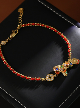 七彩锆石直播爆款红绳小马手链女小众设计时尚精致百搭手绳本命年