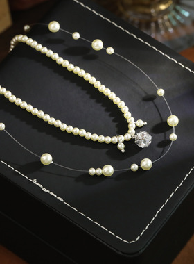 法式小清新锆石满天星珍珠双层项链女小众设计高级感叠戴锁骨链潮