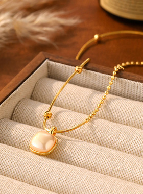 小香风方糖珍珠项链耳钉简约时尚大方百搭高级感锁骨链耳环精致潮