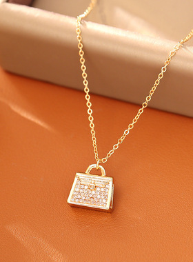 轻奢超闪锆石包包吊坠项链耳环高级感时尚精致锁骨链气质银针耳钉