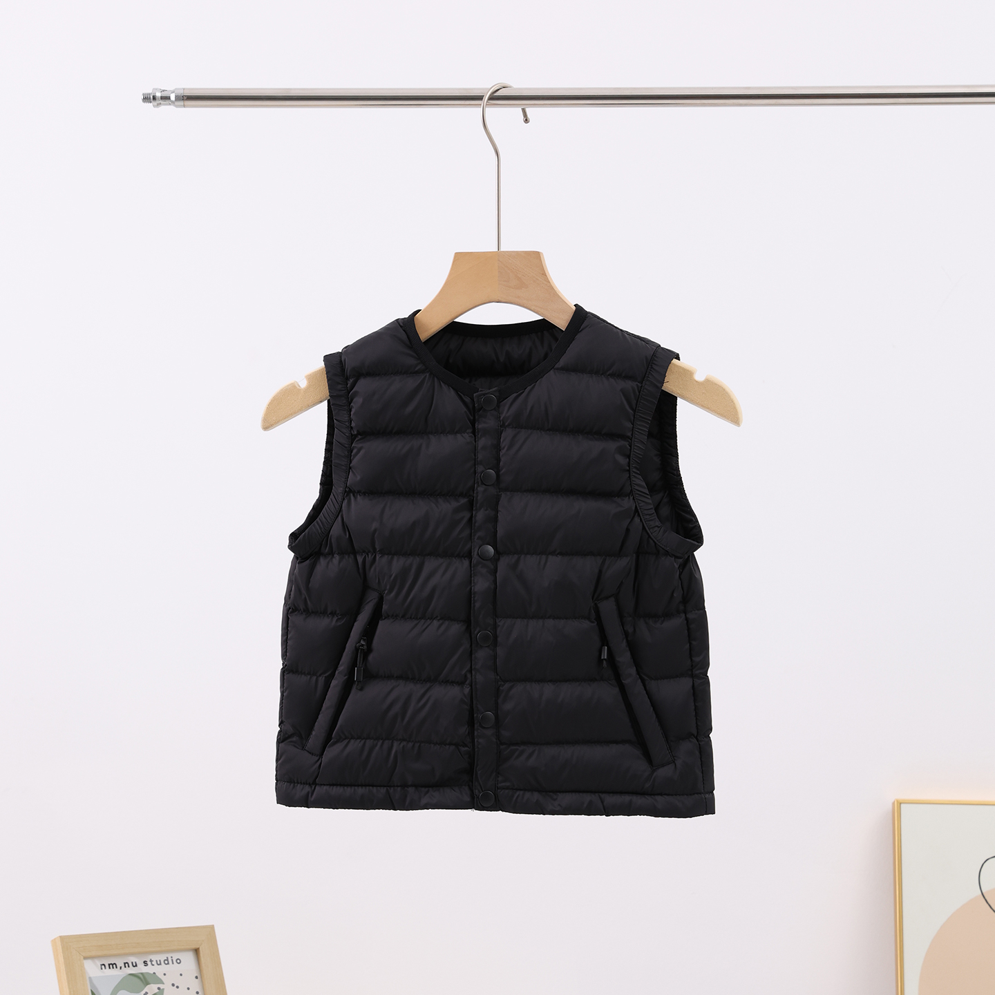 儿童轻薄羽绒马甲秋冬新款男女宝宝90绒校服无领内穿保暖背心坎肩 - 图1