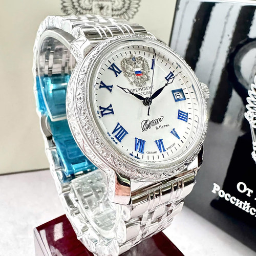 俄罗斯奢华男表双头鹰总统签名款925纯银雕花自动机械限量腕表 - 图2