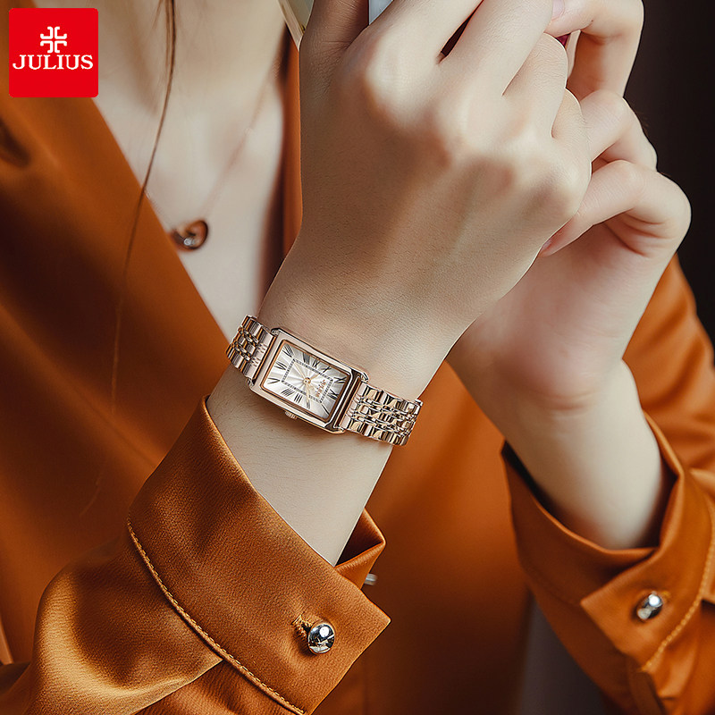 聚利时女士名牌高级感钢带小方表 julius聚利时盈硕日韩腕表