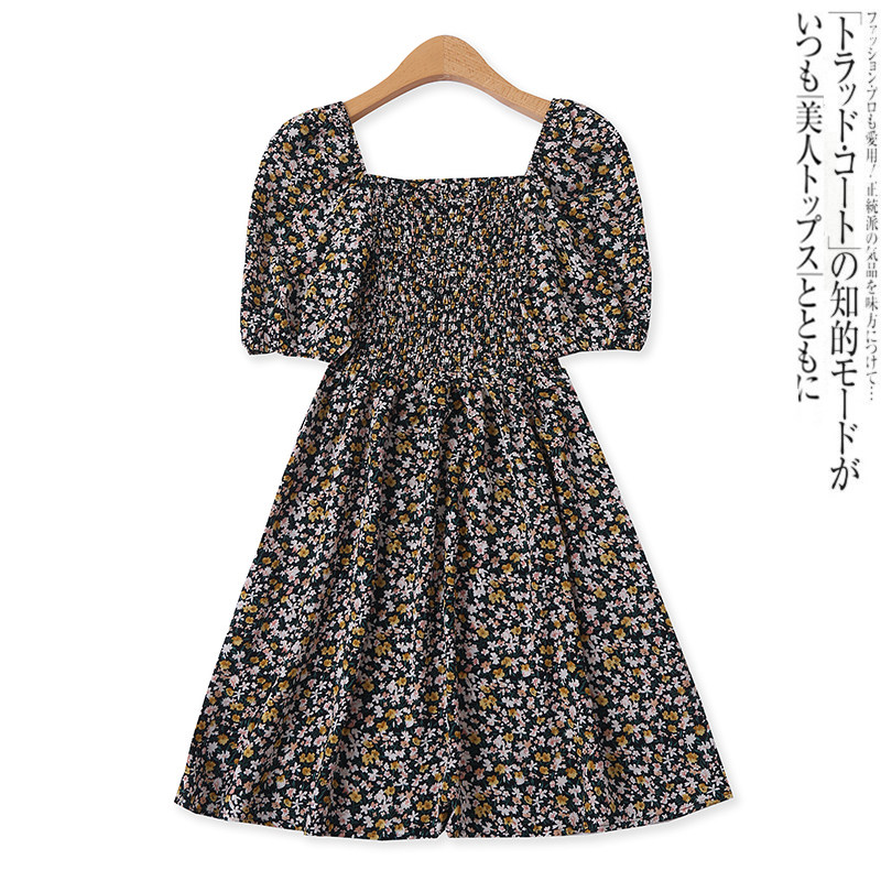 印花裙夏新款外贸女装减龄套头高腰修身褶皱泡泡短袖连衣裙12960,淘宝优惠券,粉丝福利购,淘宝优惠卷