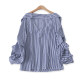 Striped shirt autumn new foreign trade women's clothing versatile commuting slim front button raglan pleated long-sleeved shirt 11926