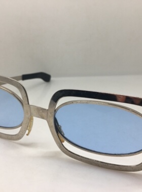 70年代意大利银色合金个性方框太阳镜玻璃镜片墨镜