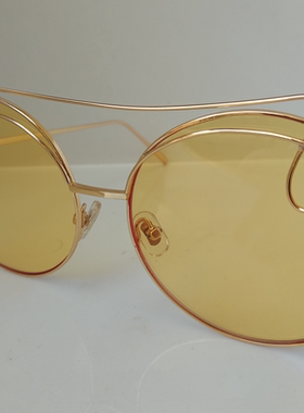 金色圆框个性太阳镜女潮黄色镜片墨镜