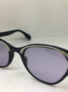 中古 Tura 五十年代末 女深蓝色银色 铝猫眼 镶钻眼镜架 美国