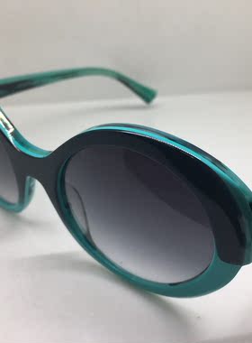 vintage手工板材拼接蓝绿色猫眼圆框太阳镜女墨镜