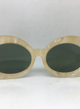 中古六十年代法国手工板材象牙白色椭圆太阳镜玻璃镜片墨镜