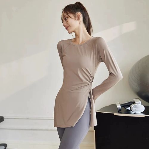 Длинная быстросохнущая одежда для йоги для тренировок для спортзала, дышащий спортивный лонгслив, средней длины, для бега, впитывает пот и запах