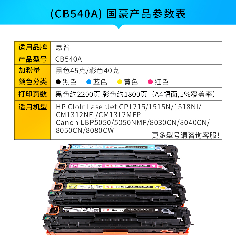 国豪易加粉适用惠普HP1215硒鼓CB540A CP1515N CP1215 CM1312 CP1518N硒鼓 - 图1