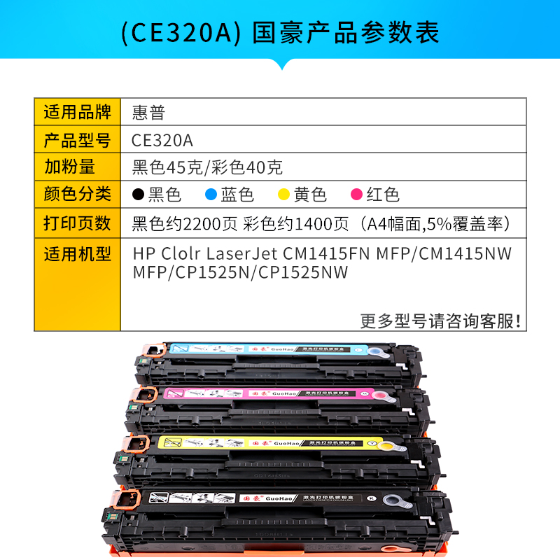 国豪 易加粉适用惠普HP1525硒鼓 CM1415FN CP1525 1415FNW CE320A墨盒 - 图1