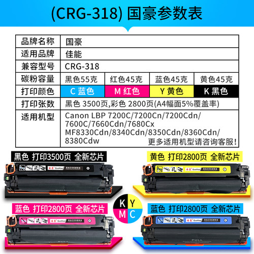 国豪易加粉 适用佳能CRG-418硒鼓MF8380Cdw 8550Cdn 8580Cdw LBP7200cd/7200cdn/7660cdn打印机CRG-318硒鼓 - 图1