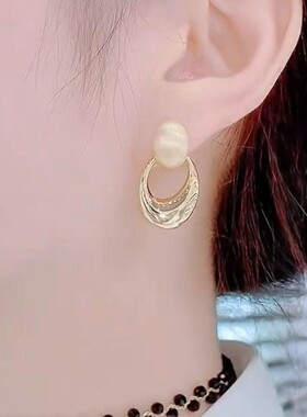 塑料针防过敏金色圆圈耳环女小众设计感高级轻奢气质耳钉百搭耳饰