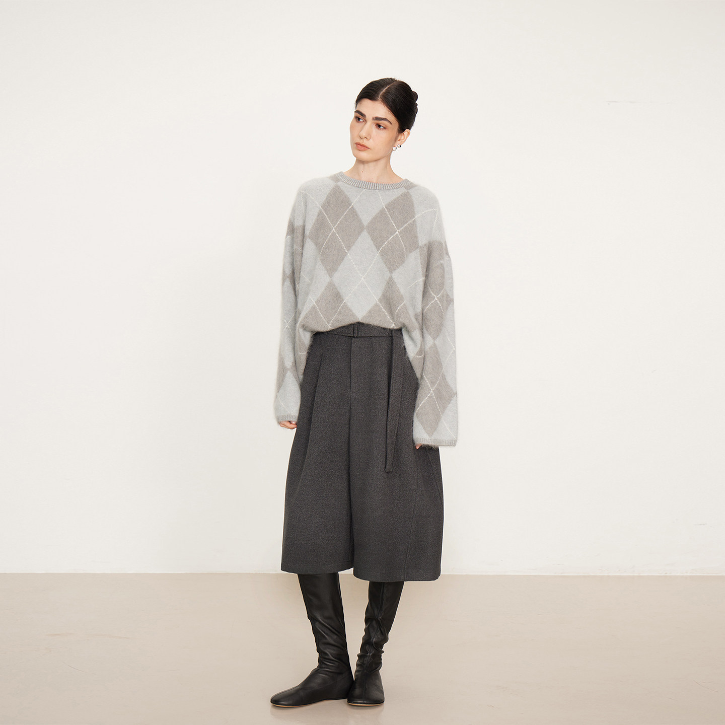 NANCYLILI冬季新品灰色气球仿毛呢七分裤加厚简约宽松阔腿裤女,淘宝优惠券,粉丝福利购,淘宝优惠卷