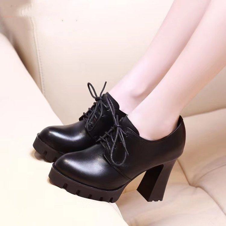 时装靴装春秋新款真皮单鞋高跟鞋防水台系带深口女鞋子粗跟皮鞋,淘宝优惠券,粉丝福利购,淘宝优惠卷