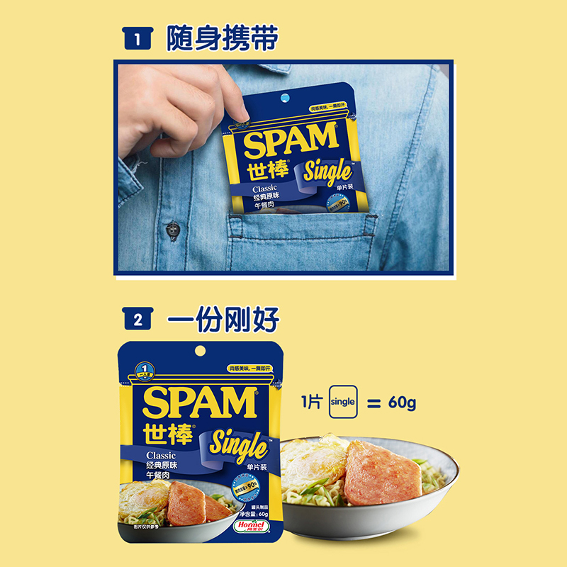 spam世棒午餐肉经典原味三明治火腿肠单片方便即食单独小包装火锅-图1